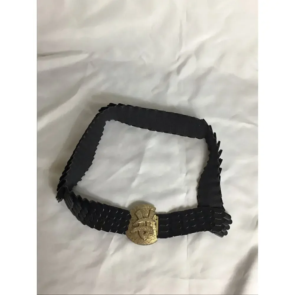 Vintage Belt Black Disco Belt Fish Scale belt with gold Buckle